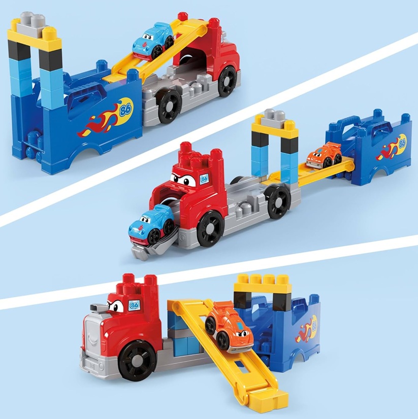 3977 Klocki Mega Bloks Ciężarówka „Buduj i ścigaj się” ciężarówka z torem + auta