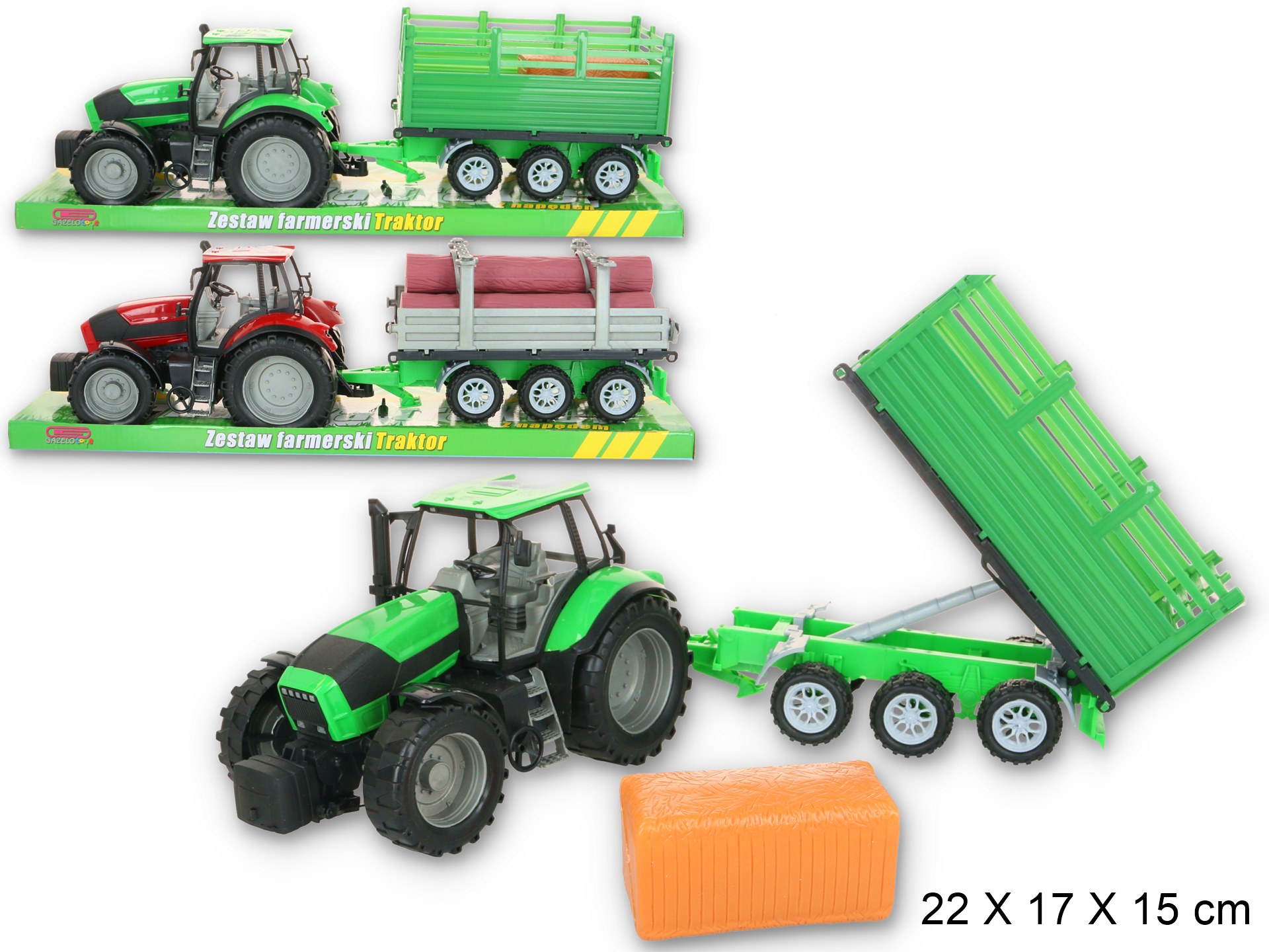 2561 TRAKTOR CIĄGNIK Z PRZYCZEPĄ MASZYNA ROLNICZA  53 cm 