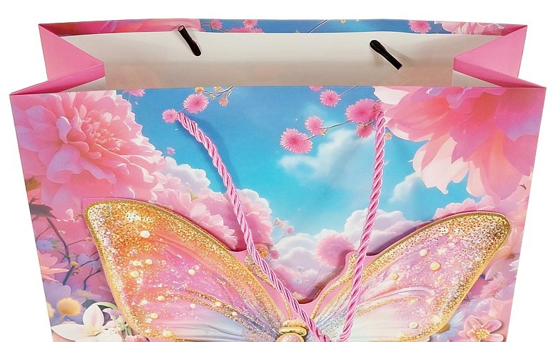 8868 Torba torebka prezentowa urodzinowa motyl 3D 31,5 x 25,5 x10 cm 