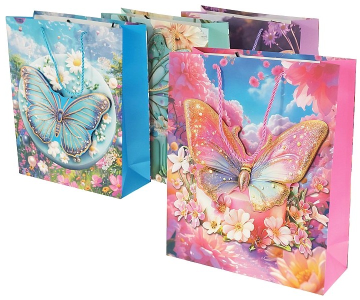 8868 Torba torebka prezentowa urodzinowa motyl 3D 31,5 x 25,5 x10 cm 