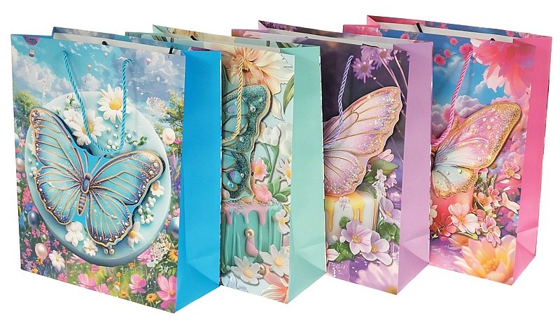 8868 Torba torebka prezentowa urodzinowa motyl 3D 31,5 x 25,5 x10 cm 