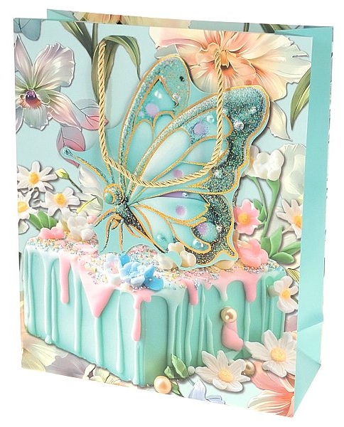 8868 Torba torebka prezentowa urodzinowa motyl 3D 31,5 x 25,5 x10 cm 