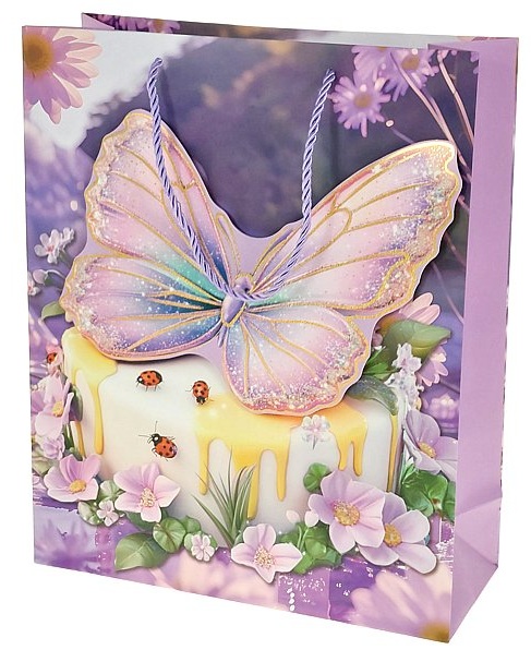 8868 Torba torebka prezentowa urodzinowa motyl 3D 31,5 x 25,5 x10 cm 