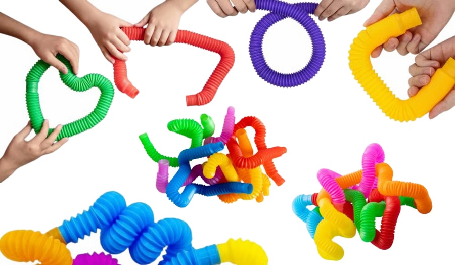 3575 Rurki Sensoryczne Pop Tube 6szt Kolorowe Elastyczne Rozciągane Antystresowe