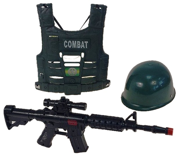 1444 Zestaw Militarny dla Dzieci Karabin Hełm Kamizelka Taktyczna Żołnierz 