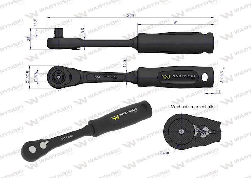 Grzechotka 3/8" 60T o zwiększonej odporności