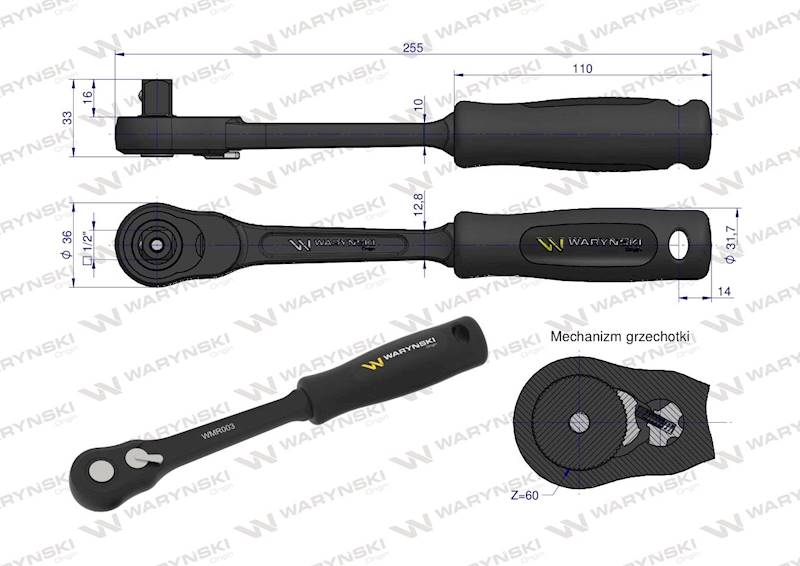 Grzechotka 1/2" 60T o zwiększonej odporności