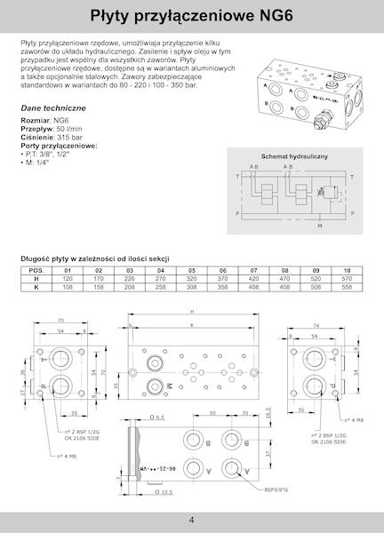 Blok NG6 2-sekcyjny z zaw. przelewowym 20-210 bar