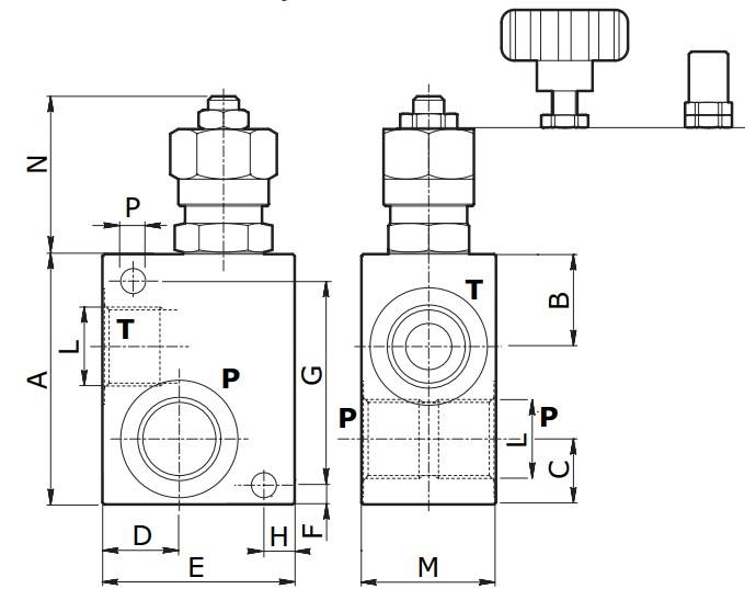 Zawór przelewowy 3/8" 35l/min 40-210 bar pokrętło