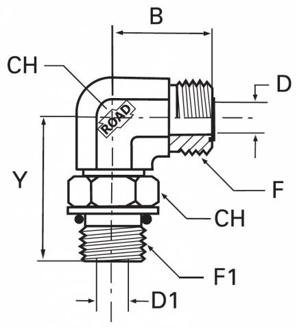 1 1/16" w korpus - 13/16 ORFS Kolanko przyłączenio