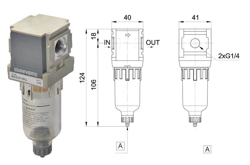 Filtr powietrza 1/4" z ręcznym zrzutem rozmiar 0