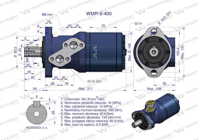 Silnik hydrauliczny WMR-S 400 WARYŃSKI
