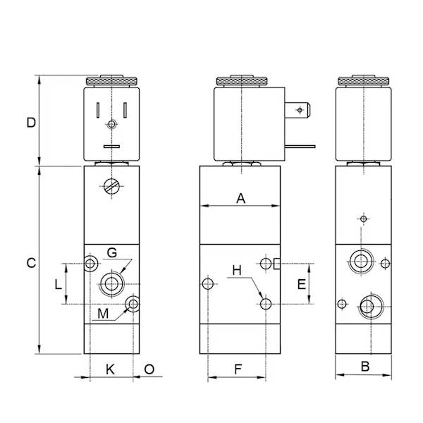 Elektrozawór 1/4" 3/2 NO powrót sprężyną 322 MEA