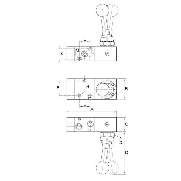 Rozdzielacz ręczny 3/2 G1/4 322 ML90