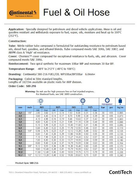 Wąż 6mm do paliw CONTINENTAL 10 bar