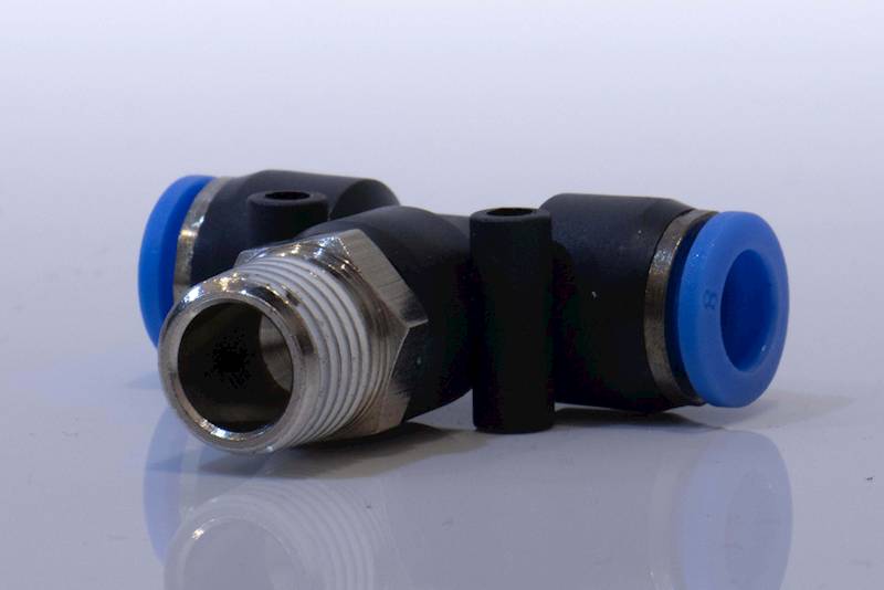 Trójnik wtykowy T z gwintem 1/4" pod wąż 10 oring