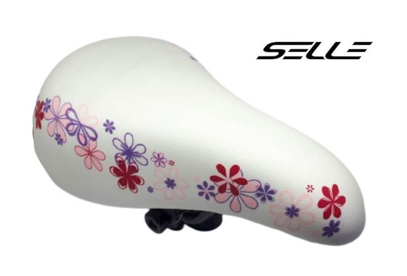 Siodło SELLE KIDS 12"-16" białe / różowe kwiatki