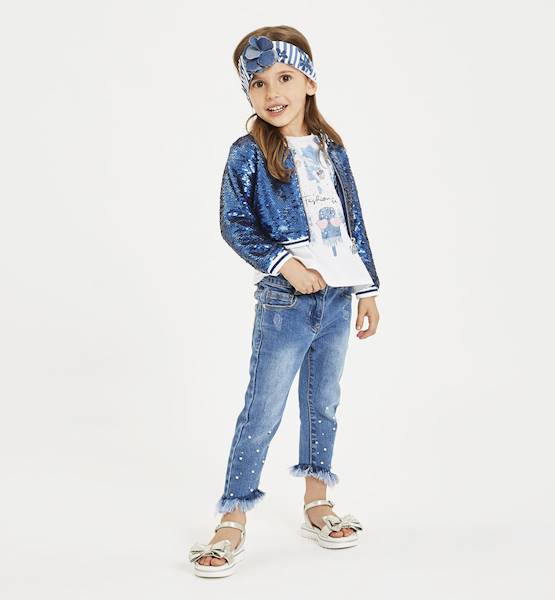 Spodnie denim z perełkami  J224-7450