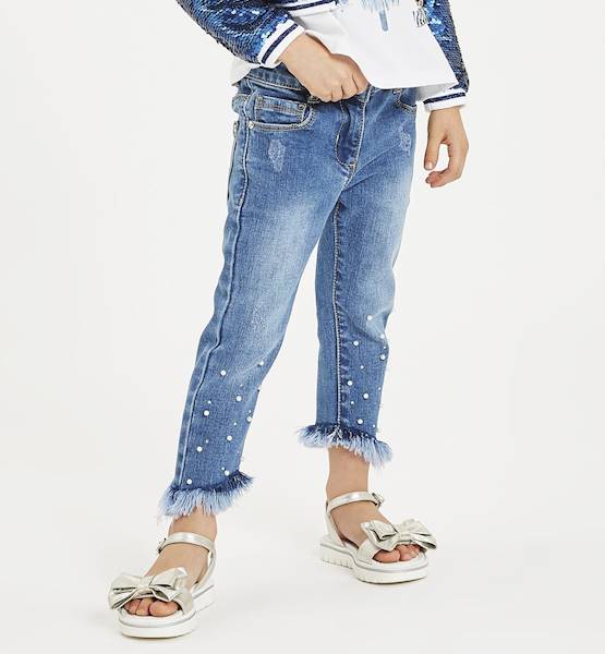 Spodnie denim z perełkami  J224-7450