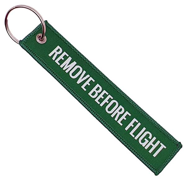 Brelok haftowany REMOVE BEFORE FLIGHT - zielony