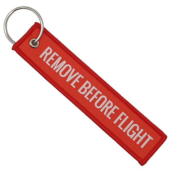 Brelok haftowany REMOVE BEFORE FLIGHT - czerwony