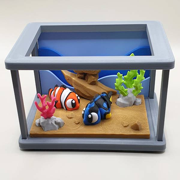 Akwarium morskie Nemo + Dori z druku 3D popielate