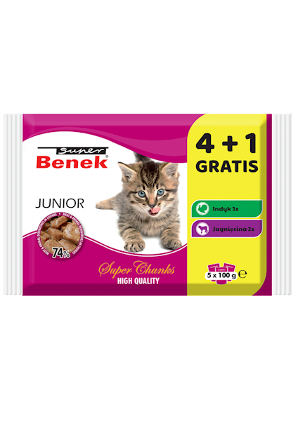 C.SASZETKA 100g  KOT 4+1 JUNIOR MIX W SOSIE