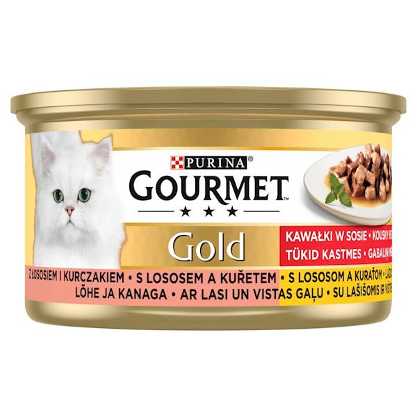 GOURMET GOLD 85g ŁOSOŚ-KURCZAK kawałki w sosie