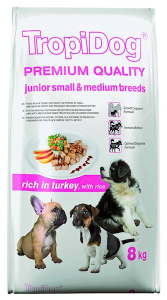 TROPIDOG PREMIUM junior small&med turkey&rice 8kg