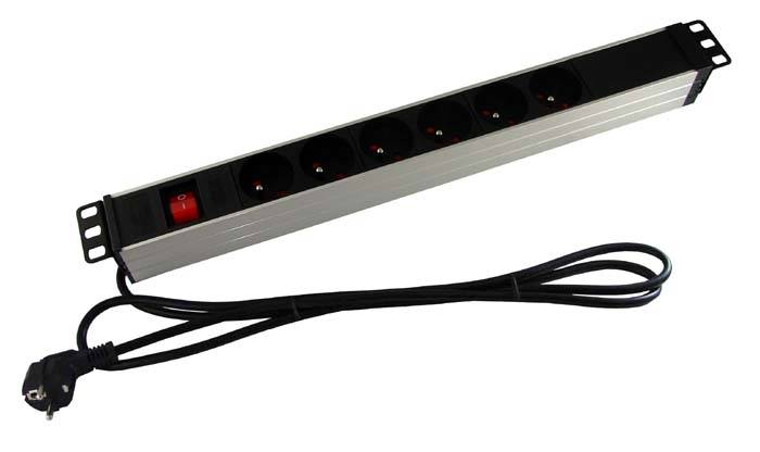 19" Listwa zasilająca 6x230V 1U kątowa z wyłącznikiem