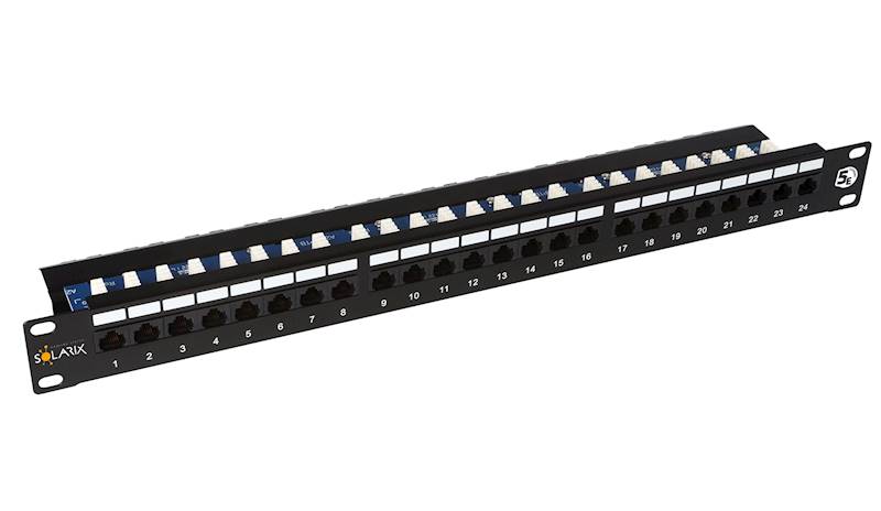 19" Patchpanel Solarix C5e UTP 24xRJ-45 ze wspornikiem