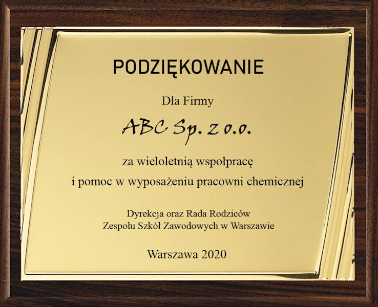 Podziękowanie dyplom drewniany 170x125 lux