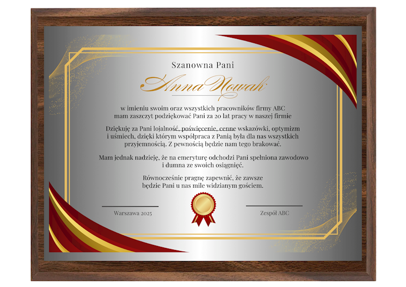 Podziękowanie dyplom drewniany 170x125