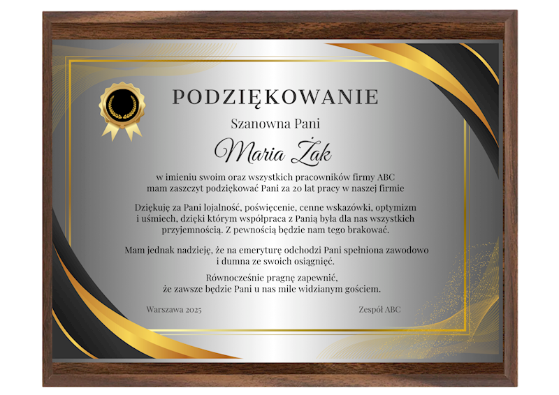 Podziękowanie dyplom MDF 300x225 mm