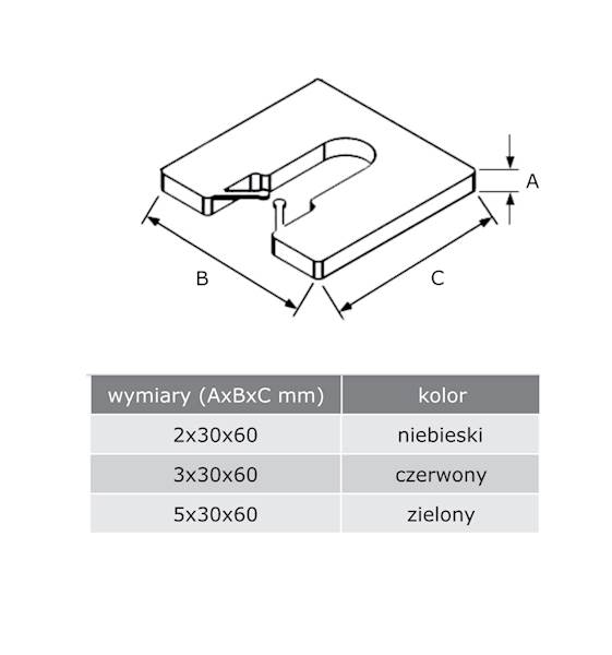 Podkładka dystansowa U, 3x30x60mm, 100szt.