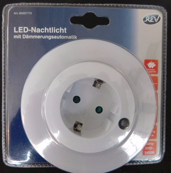 LAMPKA NOCNA LED Z GNIAZDEM ELEKTRYCZNYM