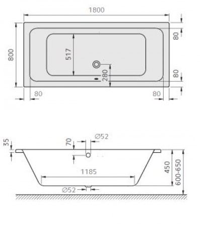 Koralle wanna akrylowa 1800x800x450mm biała (S13)