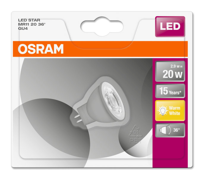 ŻAR.Osram LED GU4, 2.9 W = 20 W, 184 lm, 2700 K, c