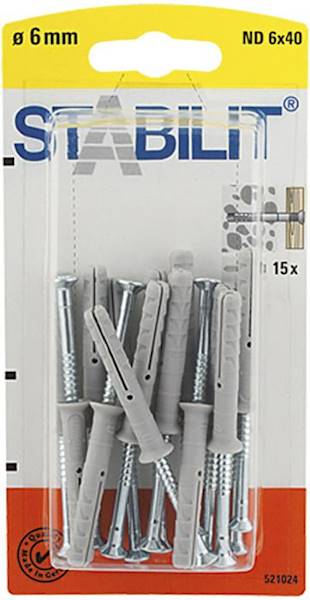 STABILIT Kołki rozporowe + Śruby 6x40mm 15 szt/op