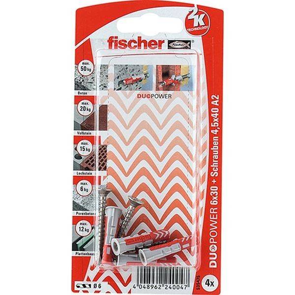 Fischer 535475 DUOPOWER kołki 6x30 S A2 K 4kpl