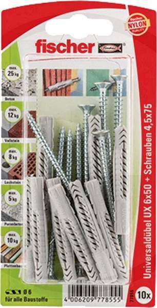 Fischer Kołek uniwersalny UX 6 x 50 z wkrętam 10kp