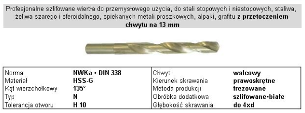 Wiertło NWKa 14mm szlifowane R13 FESTA