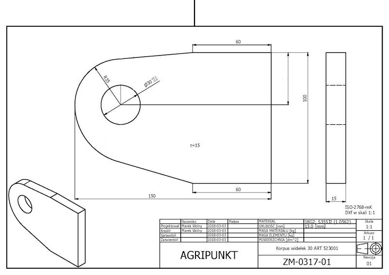 PŁYTKA WIDEŁEK FI30 DO WYWROTKI AP W-30 rys ZM-01-0317