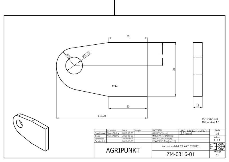 PŁYTKA WIDEŁEK FI22 DO WYWROTKI AP W-22 rys. ZM-0316-01