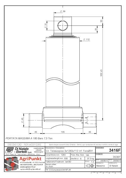 SIŁOWNIK ( trzpienie dolne) SKOK 1283 , 3 SEKCJE 7,5 Ton