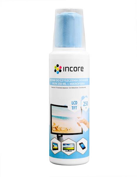 ZESTAW DO CZYSZCZENIA EKRANÓW INCORE PŁYN 250 ML + MIKROFIBRA