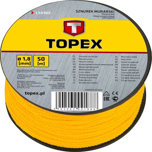 Sznurek murarski 50m ZÓŁTY (szpulka) TOPEX