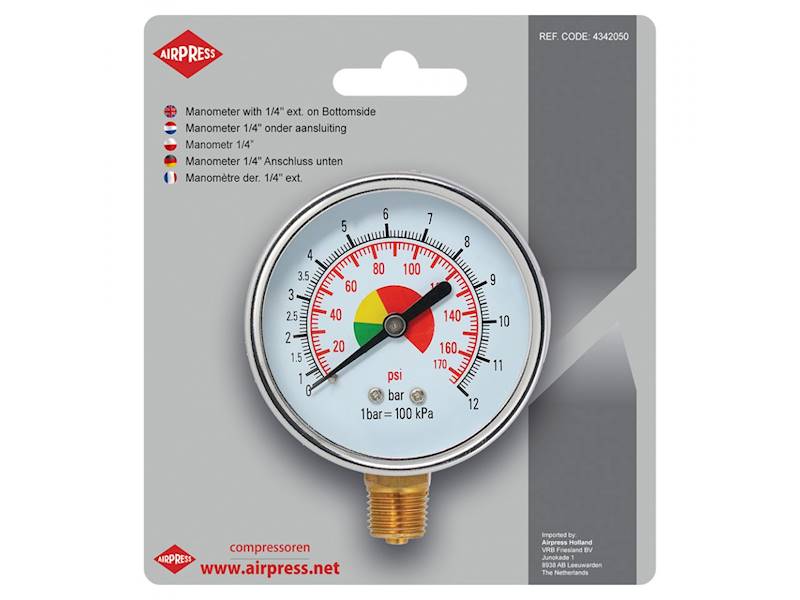 AIRPRESS MANOMETR 100 MM 1/4" GWINT DOLNY 16BAR