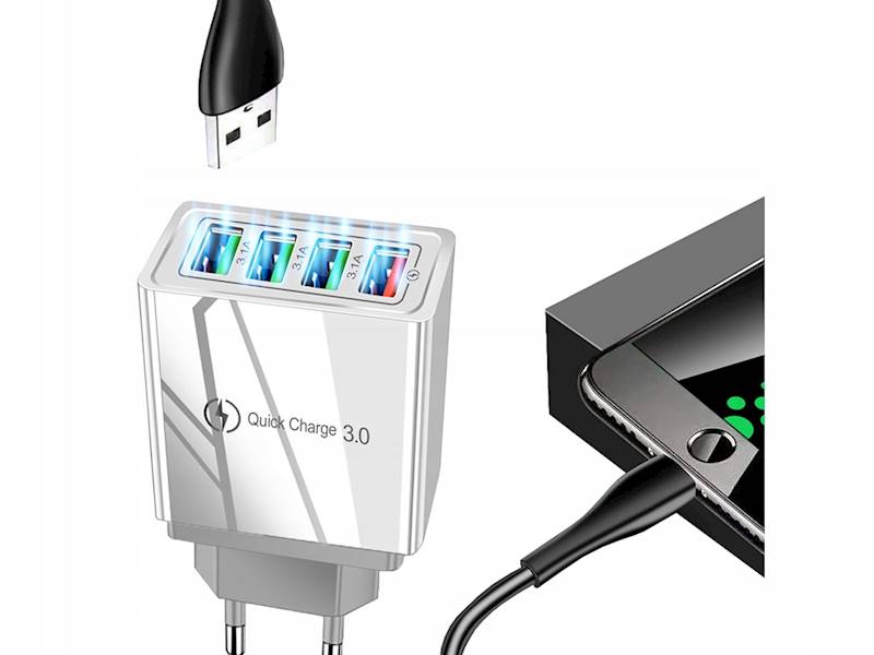 ŁADOWARKA SIECIOWA SZYBKA 4xUSB QUICK CHARGE 3.0