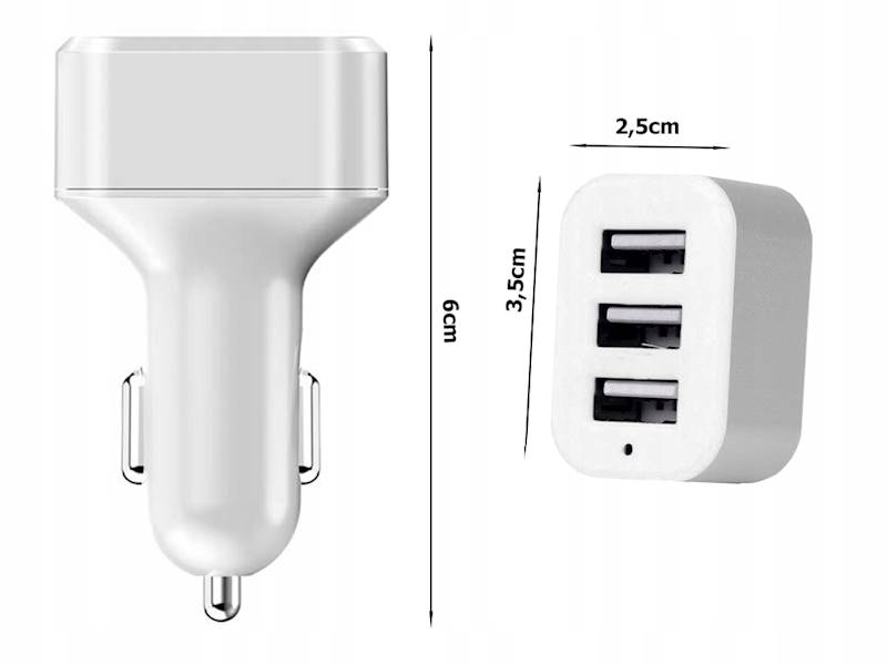 ŁADOWARKA SAMOCHODOWA DO GNIAZD ZAPALNICZKI 3 x USB